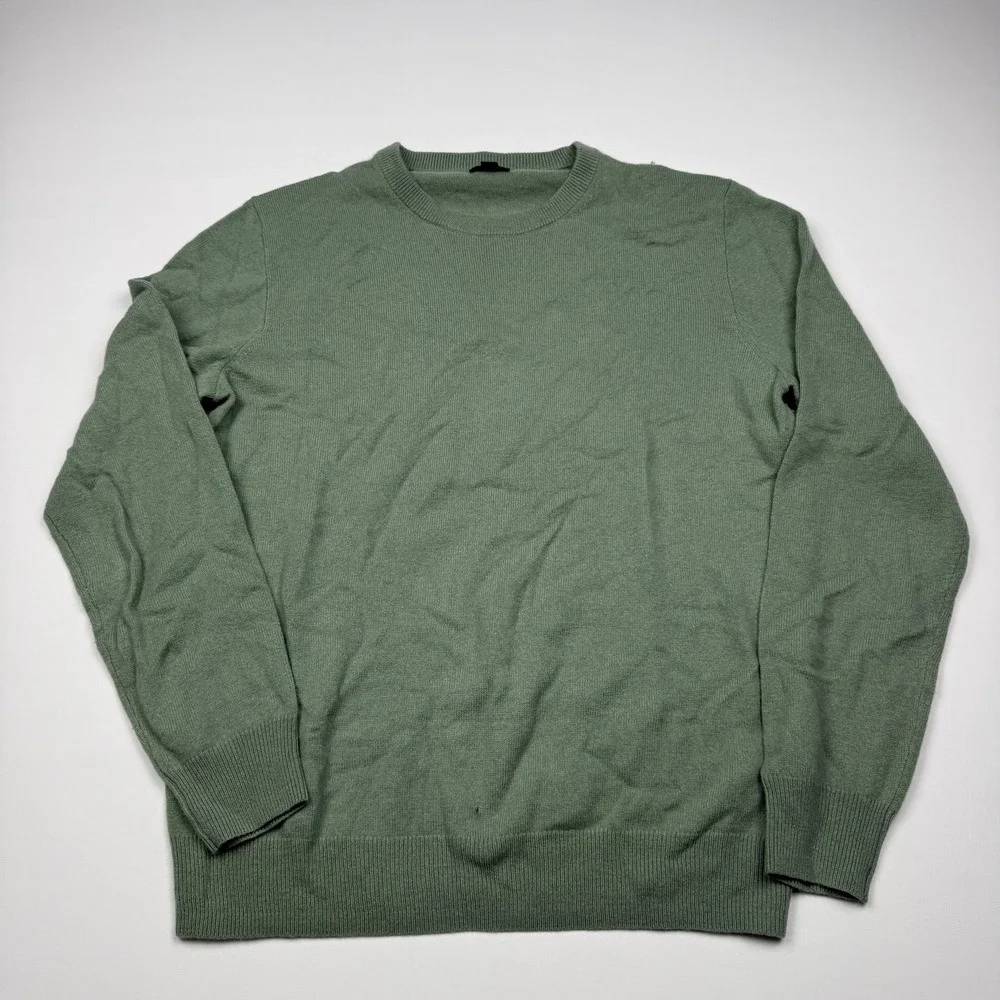 J Crew Sweater Mens Medium Green 100% Cashmere Crewneck Pullover Lightweight